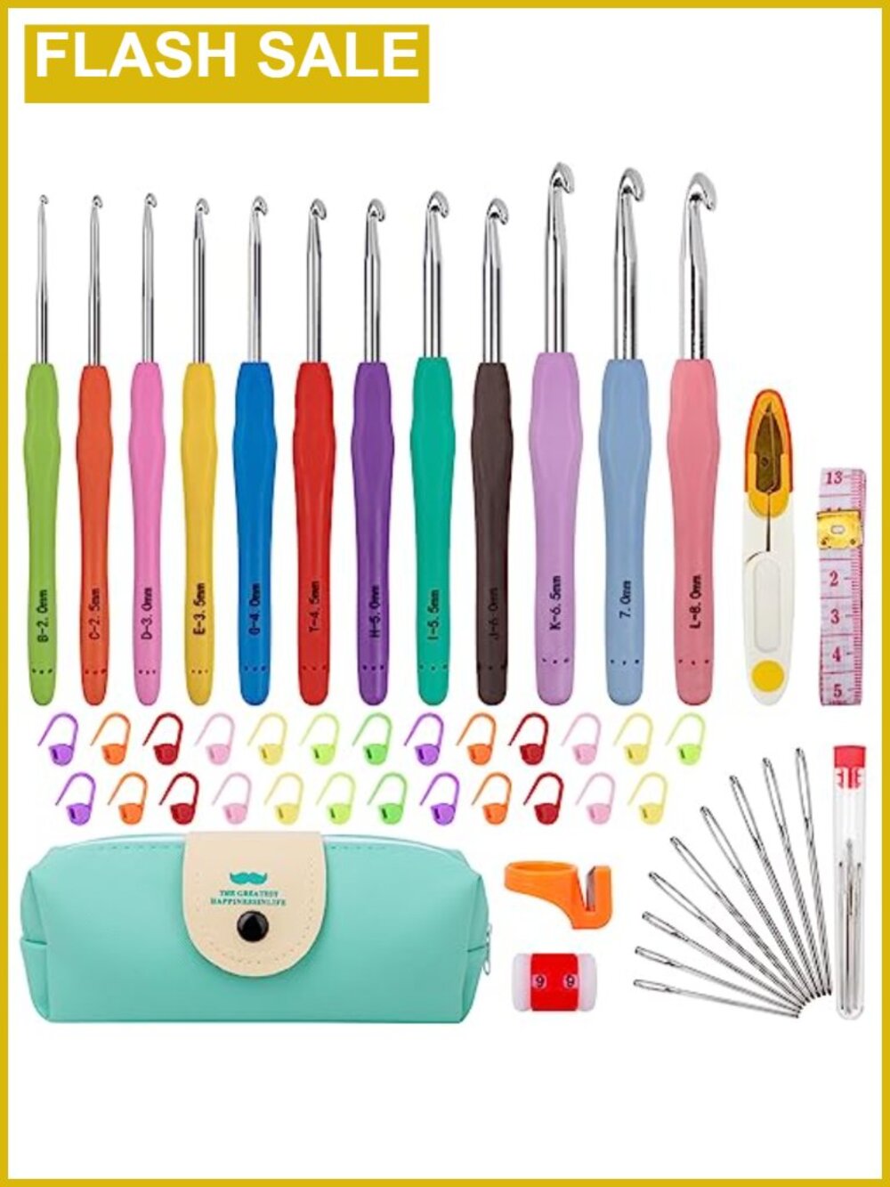 Crochet Hook Set 12 Sizes Ergonomic Silicone Aluminum Hooks 51 Pack Kit